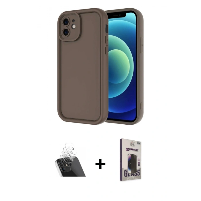 MARSİLYAN™- iPhone 11 Kılıf Yankı Yansıma Özel Seri - Siyah Bilvis Hayalet Cam Ekran Koruyucu + Kamera Lens Koruma Cam - SF