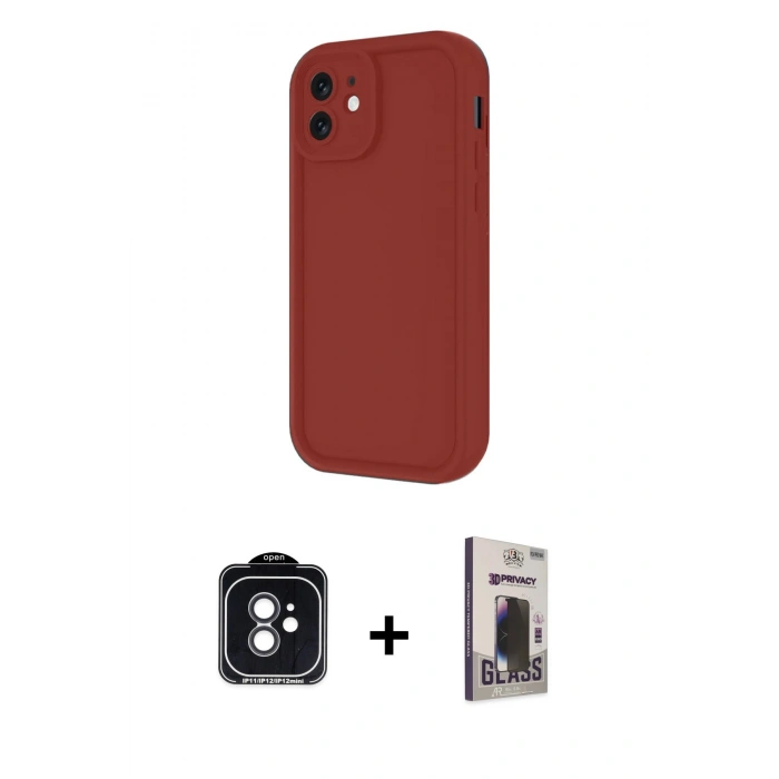 MARSİLYAN™- iPhone 11 Kılıf Yankı Yansıma Özel Seri - Siyah Bilvis Hayalet Cam Ekran Koruyucu + PVD Metal Kamera Lens - SH