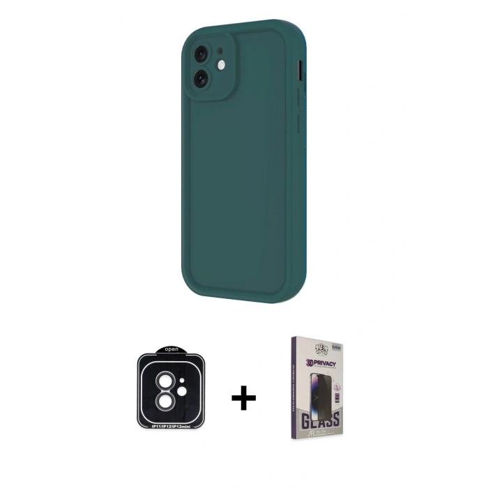 MARSİLYAN™- iPhone 11 Kılıf Yankı Yansıma Özel Seri - Siyah Bilvis Hayalet Cam Ekran Koruyucu + PVD Metal Kamera Lens - SH