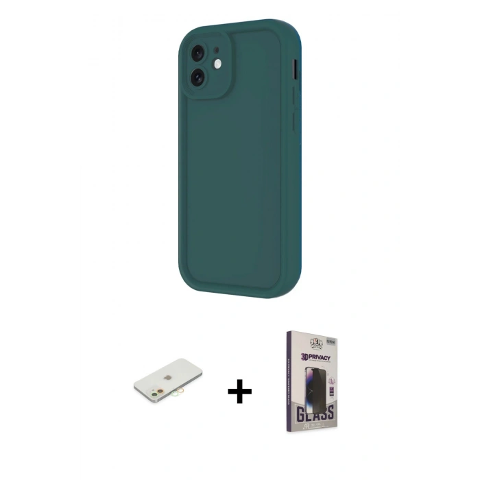 MARSİLYAN™- iPhone 11 Kılıf Yankı Yansıma Özel Seri - Siyah Bilvis Hayalet Cam Ekran Koruyucu + Renkli Kamera Lens Koruma Cam - TU