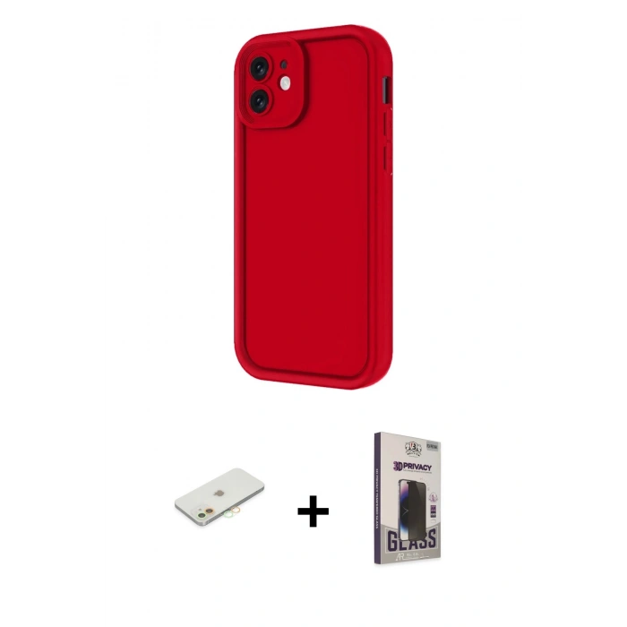 MARSİLYAN™- iPhone 11 Kılıf Yankı Yansıma Özel Seri - Siyah Bilvis Hayalet Cam Ekran Koruyucu + Renkli Kamera Lens Koruma Cam - TU