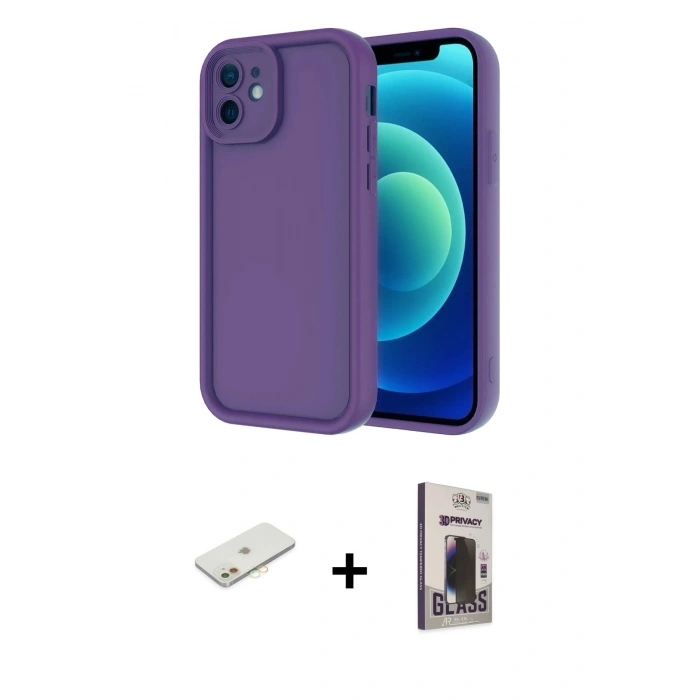 MARSİLYAN™- iPhone 11 Kılıf Yankı Yansıma Özel Seri - Siyah Bilvis Hayalet Cam Ekran Koruyucu + Renkli Kamera Lens Koruma Cam - TU