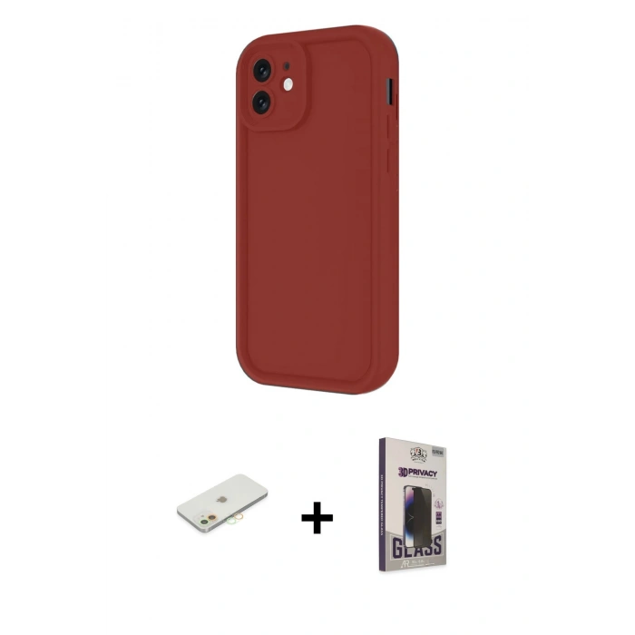 MARSİLYAN™- iPhone 11 Kılıf Yankı Yansıma Özel Seri - Siyah Bilvis Hayalet Cam Ekran Koruyucu + Renkli Kamera Lens Koruma Cam - TU
