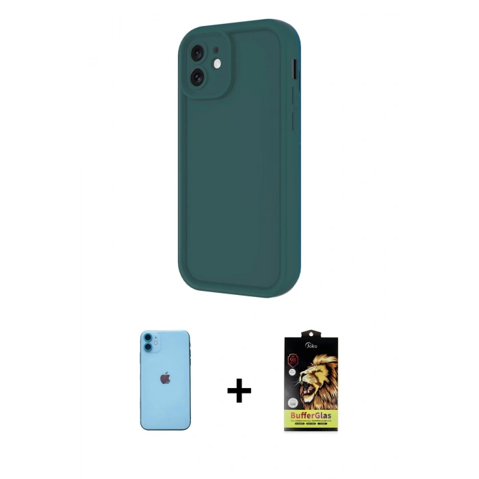MARSİLYAN™- iPhone 11 Kılıf Yankı Yansıma Özel Seri - Siyah Buffer Cam Ekran Koruyucu + Neon Fosforlu Kamera Lens - MI