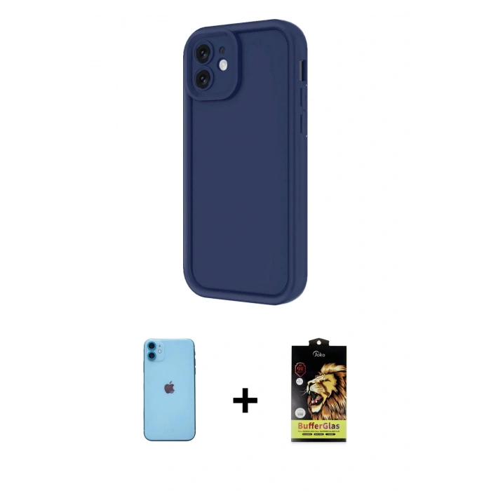 MARSİLYAN™- iPhone 11 Kılıf Yankı Yansıma Özel Seri - Siyah Buffer Cam Ekran Koruyucu + Neon Fosforlu Kamera Lens - MI