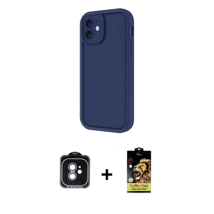 MARSİLYAN™- iPhone 11 Kılıf Yankı Yansıma Özel Seri - Siyah Buffer Cam Ekran Koruyucu + PVD Metal Kamera Lens - MI