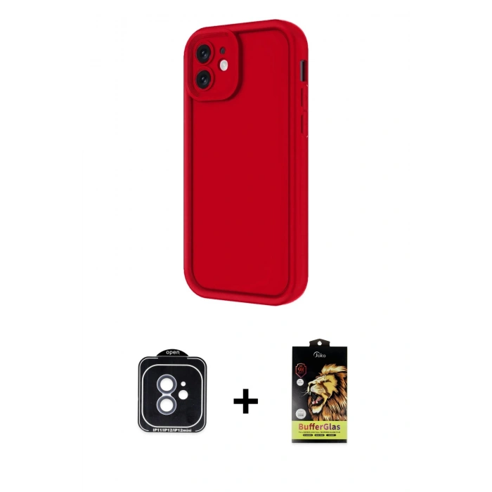 MARSİLYAN™- iPhone 11 Kılıf Yankı Yansıma Özel Seri - Siyah Buffer Cam Ekran Koruyucu + PVD Metal Kamera Lens - MI