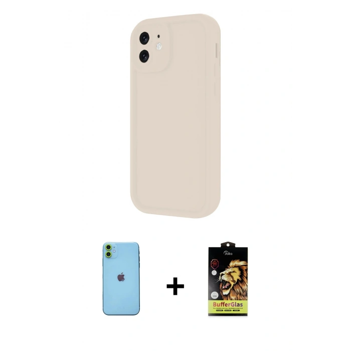 MARSİLYAN™- iPhone 11 Kılıf Yankı Yansıma Özel Seri - Siyah Buffer Cam Ekran Koruyucu + Neon Fosforlu Kamera Lens - YL