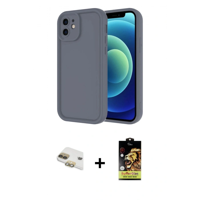 MARSİLYAN™- iPhone 11 Kılıf Yankı Yansıma Özel Seri - Siyah Buffer Cam Ekran Koruyucu + Pers Alüminyum Kamera Lens - GD