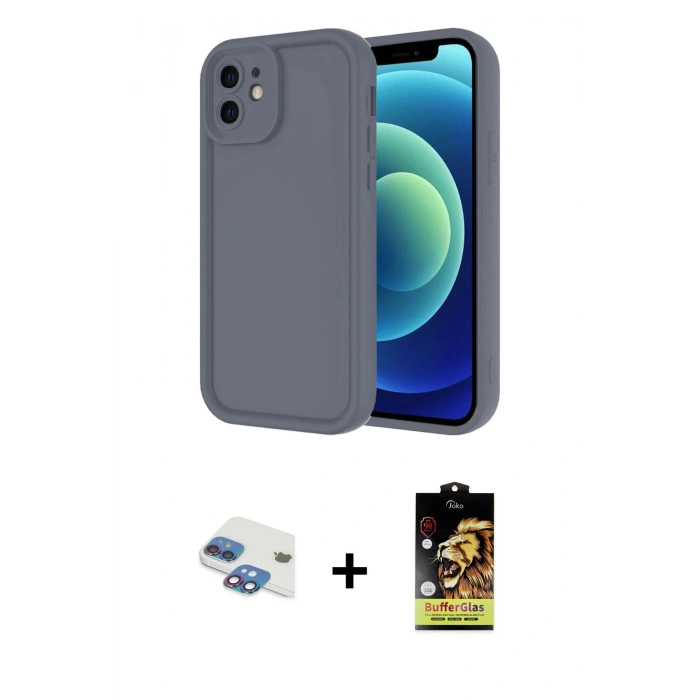 MARSİLYAN™- iPhone 11 Kılıf Yankı Yansıma Özel Seri - Siyah Buffer Cam Ekran Koruyucu + Pers Alüminyum Kamera Lens - GI