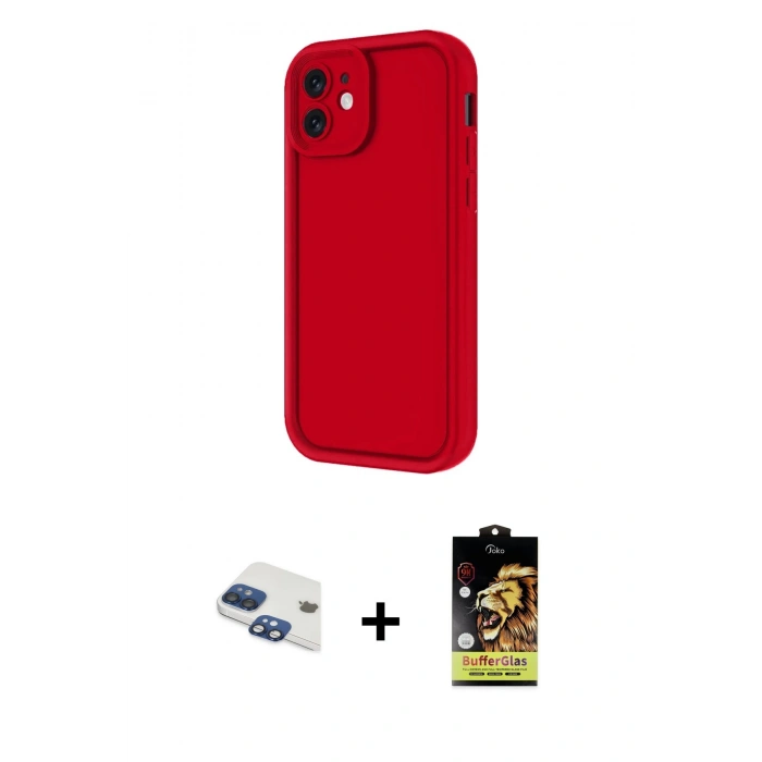 MARSİLYAN™- iPhone 11 Kılıf Yankı Yansıma Özel Seri - Siyah Buffer Cam Ekran Koruyucu + Pers Alüminyum Kamera Lens - LT