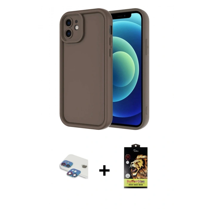 MARSİLYAN™- iPhone 11 Kılıf Yankı Yansıma Özel Seri - Siyah Buffer Cam Ekran Koruyucu + Pers Alüminyum Kamera Lens - GI