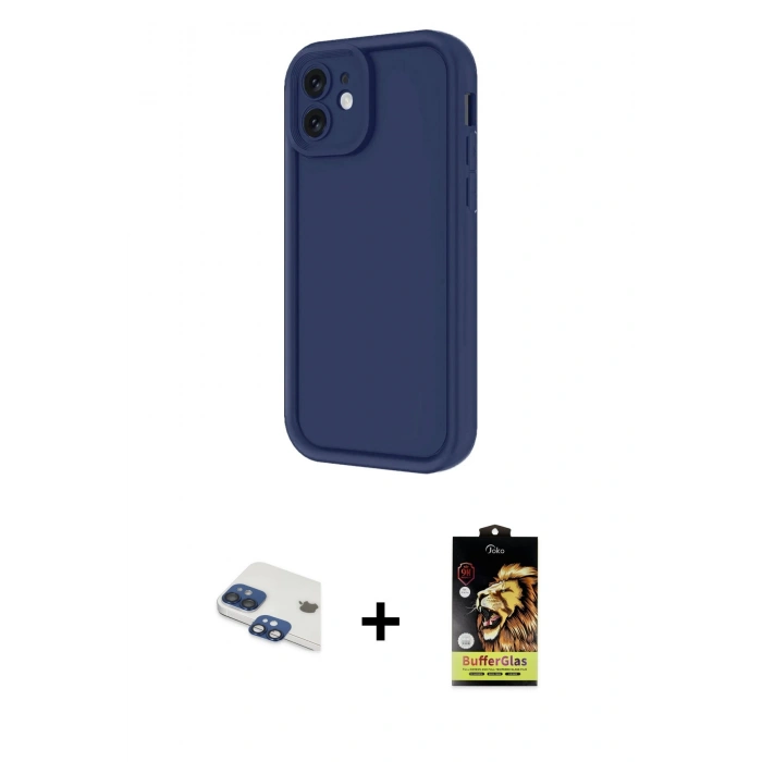 MARSİLYAN™- iPhone 11 Kılıf Yankı Yansıma Özel Seri - Siyah Buffer Cam Ekran Koruyucu + Pers Alüminyum Kamera Lens - LT