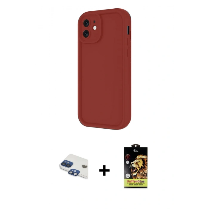 MARSİLYAN™- iPhone 11 Kılıf Yankı Yansıma Özel Seri - Siyah Buffer Cam Ekran Koruyucu + Pers Alüminyum Kamera Lens - LT
