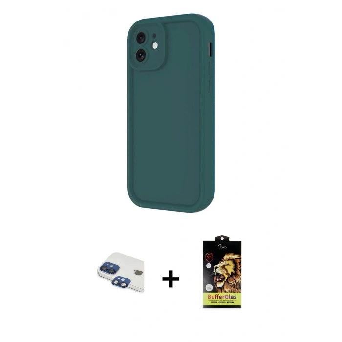 MARSİLYAN™- iPhone 11 Kılıf Yankı Yansıma Özel Seri - Siyah Buffer Cam Ekran Koruyucu + Pers Alüminyum Kamera Lens - LT