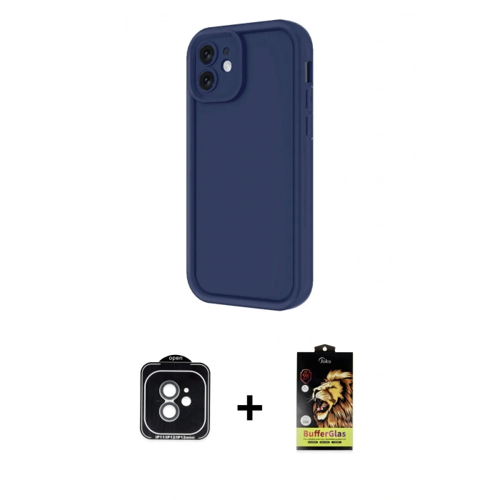 MARSİLYAN™- iPhone 11 Kılıf Yankı Yansıma Özel Seri - Siyah Buffer Cam Ekran Koruyucu + PVD Metal Kamera Lens - YL