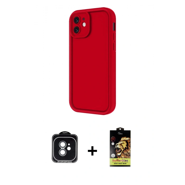 MARSİLYAN™- iPhone 11 Kılıf Yankı Yansıma Özel Seri - Siyah Buffer Cam Ekran Koruyucu + PVD Metal Kamera Lens - YL