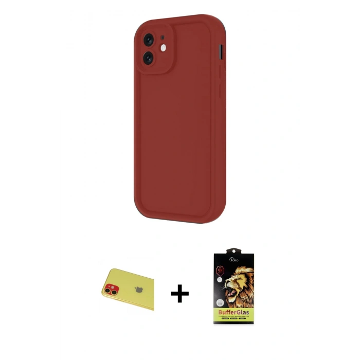 MARSİLYAN™- iPhone 11 Kılıf Yankı Yansıma Özel Seri - Siyah Buffer Cam Ekran Koruyucu + Rainbow Kamera Lens Koruma Cam - KI