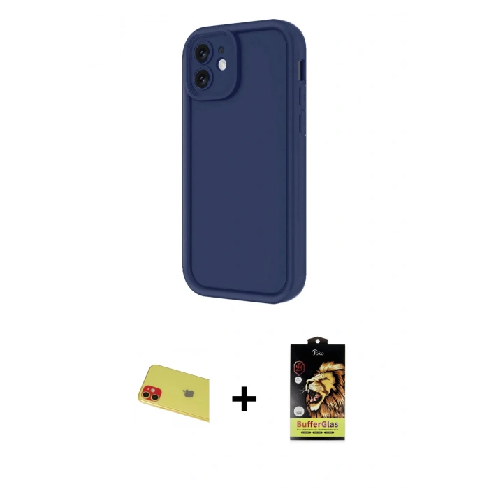 MARSİLYAN™- iPhone 11 Kılıf Yankı Yansıma Özel Seri - Siyah Buffer Cam Ekran Koruyucu + Rainbow Kamera Lens Koruma Cam - KI