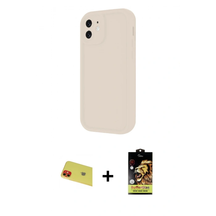 MARSİLYAN™- iPhone 11 Kılıf Yankı Yansıma Özel Seri - Siyah Buffer Cam Ekran Koruyucu + Rainbow Kamera Lens Koruma Cam - KI