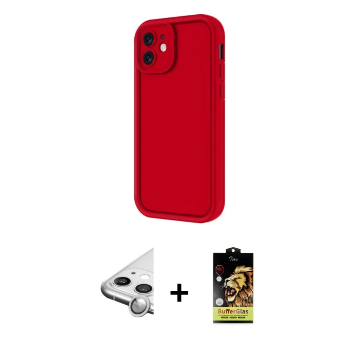 MARSİLYAN™- iPhone 11 Kılıf Yankı Yansıma Özel Seri - Siyah Buffer Cam Ekran Koruyucu + Raze Metal Kamera Lens - GS