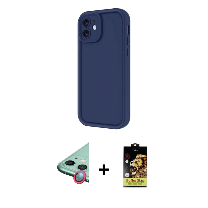 MARSİLYAN™- iPhone 11 Kılıf Yankı Yansıma Özel Seri - Siyah Buffer Cam Ekran Koruyucu + Raze Metal Kamera Lens - KI