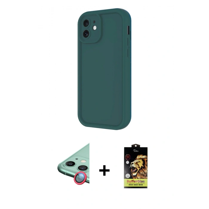 MARSİLYAN™- iPhone 11 Kılıf Yankı Yansıma Özel Seri - Siyah Buffer Cam Ekran Koruyucu + Raze Metal Kamera Lens - KI