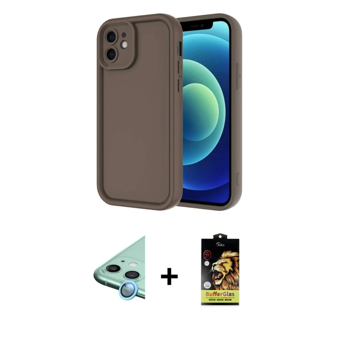 MARSİLYAN™- iPhone 11 Kılıf Yankı Yansıma Özel Seri - Siyah Buffer Cam Ekran Koruyucu + Raze Metal Kamera Lens - MI