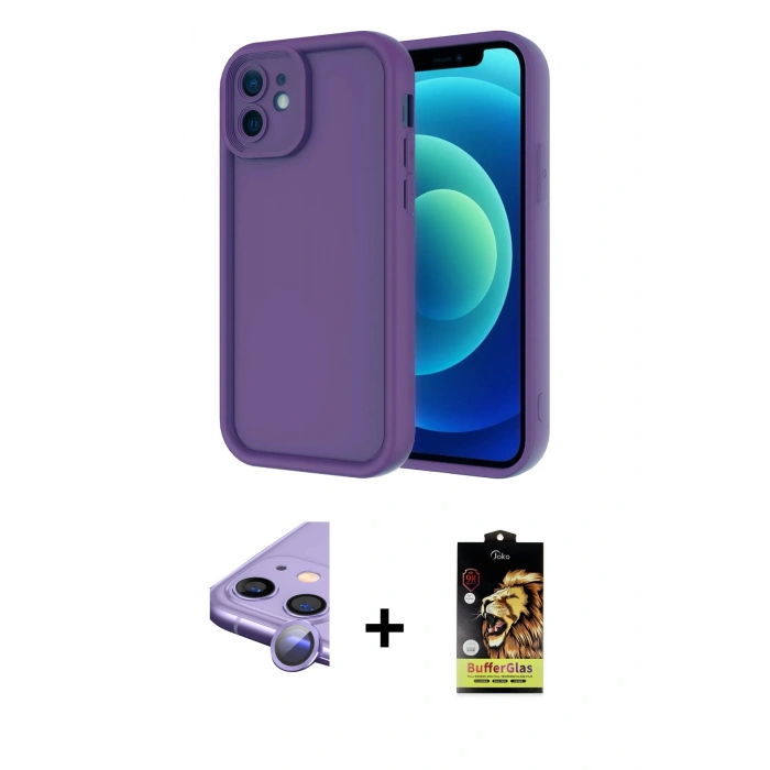 MARSİLYAN™- iPhone 11 Kılıf Yankı Yansıma Özel Seri - Siyah Buffer Cam Ekran Koruyucu + Raze Metal Kamera Lens - MR