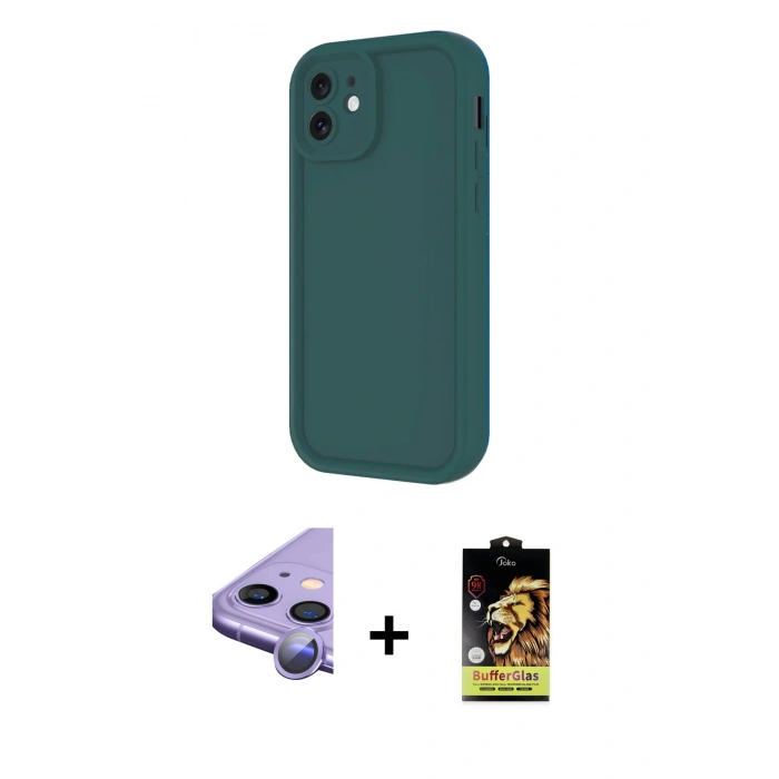 MARSİLYAN™- iPhone 11 Kılıf Yankı Yansıma Özel Seri - Siyah Buffer Cam Ekran Koruyucu + Raze Metal Kamera Lens - MR