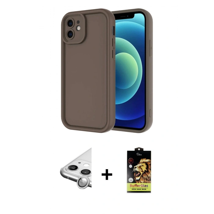 MARSİLYAN™- iPhone 11 Kılıf Yankı Yansıma Özel Seri - Siyah Buffer Cam Ekran Koruyucu + Raze Metal Kamera Lens - GS