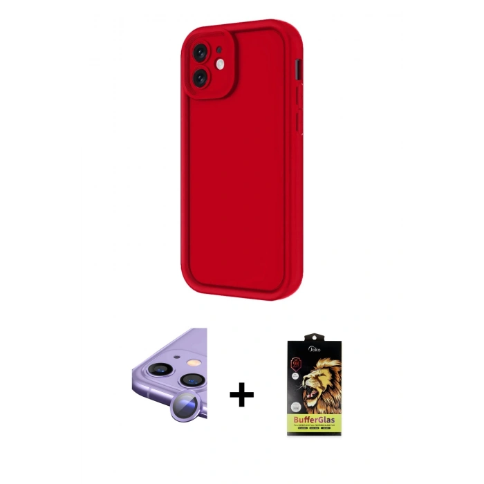 MARSİLYAN™- iPhone 11 Kılıf Yankı Yansıma Özel Seri - Siyah Buffer Cam Ekran Koruyucu + Raze Metal Kamera Lens - MR