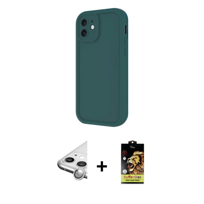 MARSİLYAN™- iPhone 11 Kılıf Yankı Yansıma Özel Seri - Siyah Buffer Cam Ekran Koruyucu + Raze Metal Kamera Lens - GS