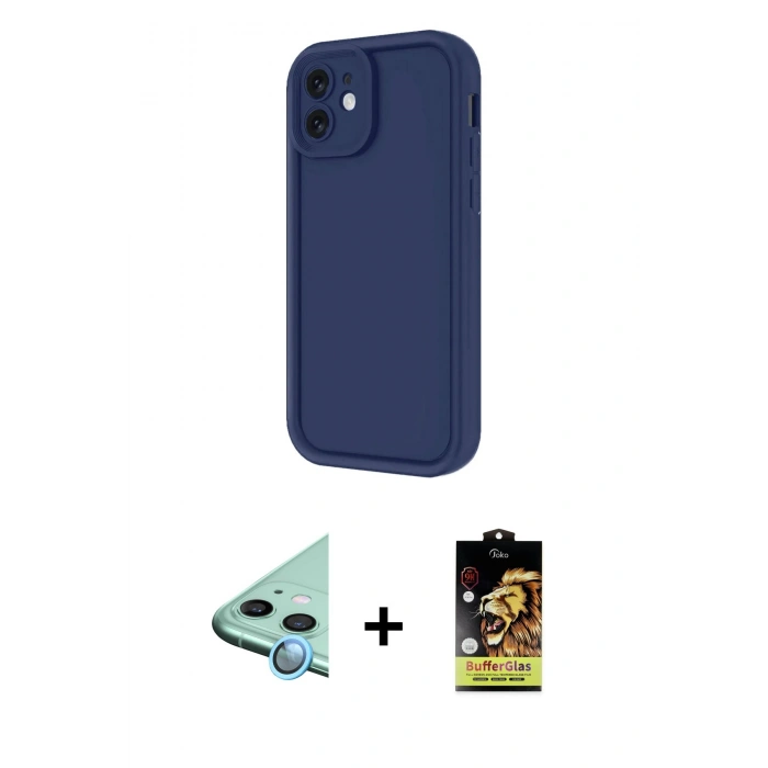 MARSİLYAN™- iPhone 11 Kılıf Yankı Yansıma Özel Seri - Siyah Buffer Cam Ekran Koruyucu + Raze Metal Kamera Lens - MI