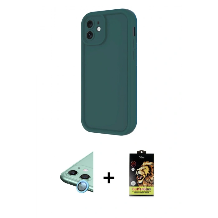 MARSİLYAN™- iPhone 11 Kılıf Yankı Yansıma Özel Seri - Siyah Buffer Cam Ekran Koruyucu + Raze Metal Kamera Lens - MI