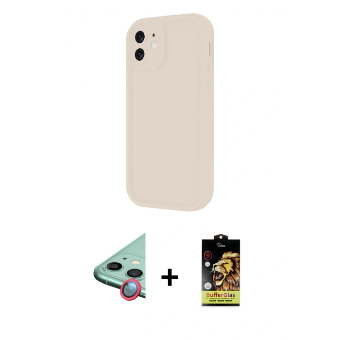 MARSİLYAN™- iPhone 11 Kılıf Yankı Yansıma Özel Seri - Siyah Buffer Cam Ekran Koruyucu + Raze Metal Kamera Lens - KI