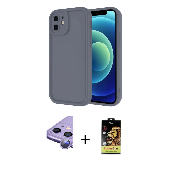 MARSİLYAN™- iPhone 11 Kılıf Yankı Yansıma Özel Seri - Siyah Buffer Cam Ekran Koruyucu + Raze Metal Kamera Lens - MR
