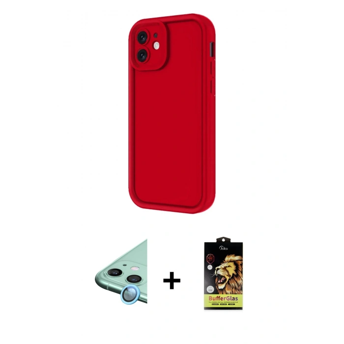 MARSİLYAN™- iPhone 11 Kılıf Yankı Yansıma Özel Seri - Siyah Buffer Cam Ekran Koruyucu + Raze Metal Kamera Lens - MI