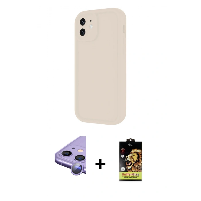 MARSİLYAN™- iPhone 11 Kılıf Yankı Yansıma Özel Seri - Siyah Buffer Cam Ekran Koruyucu + Raze Metal Kamera Lens - MR