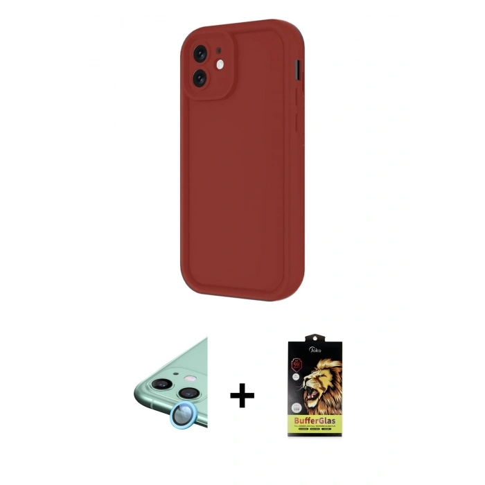 MARSİLYAN™- iPhone 11 Kılıf Yankı Yansıma Özel Seri - Siyah Buffer Cam Ekran Koruyucu + Raze Metal Kamera Lens - MI