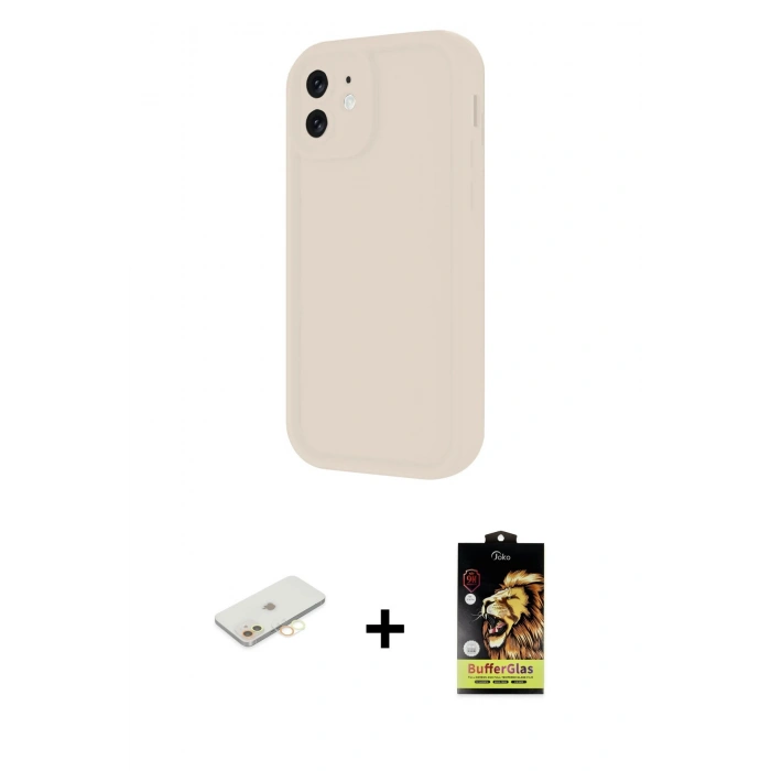 MARSİLYAN™- iPhone 11 Kılıf Yankı Yansıma Özel Seri - Siyah Buffer Cam Ekran Koruyucu + Renkli Kamera Lens Koruma Cam - SI