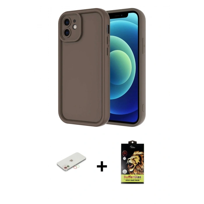 MARSİLYAN™- iPhone 11 Kılıf Yankı Yansıma Özel Seri - Siyah Buffer Cam Ekran Koruyucu + Renkli Kamera Lens Koruma Cam - YL