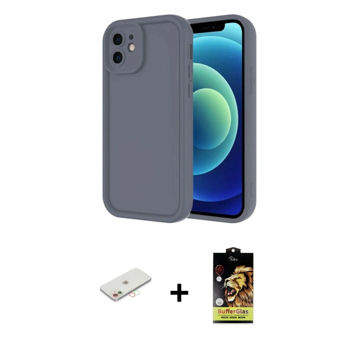 MARSİLYAN™- iPhone 11 Kılıf Yankı Yansıma Özel Seri - Siyah Buffer Cam Ekran Koruyucu + Renkli Kamera Lens Koruma Cam - YL