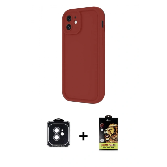 MARSİLYAN™- iPhone 11 Kılıf Yankı Yansıma Özel Seri - Siyah Buffer Cam Ekran Koruyucu + Siyah PVD Metal Kamera Lens