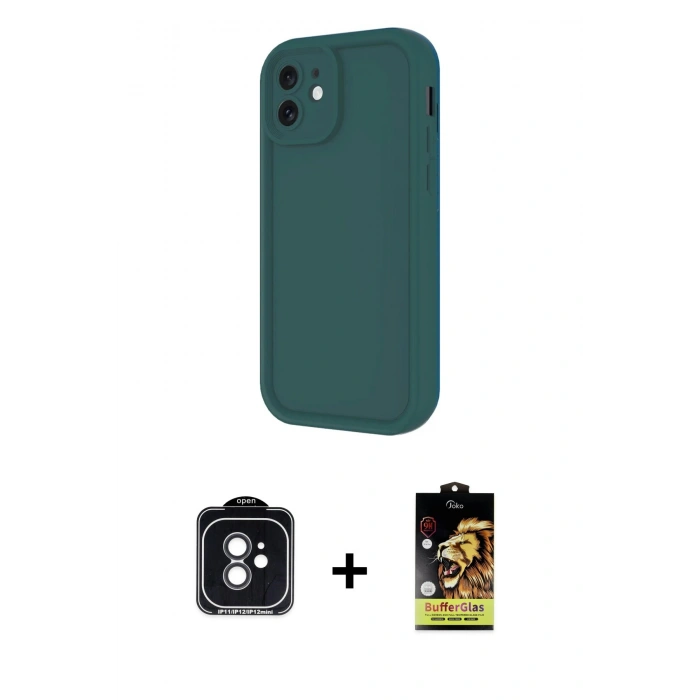 MARSİLYAN™- iPhone 11 Kılıf Yankı Yansıma Özel Seri - Siyah Buffer Cam Ekran Koruyucu + Siyah PVD Metal Kamera Lens