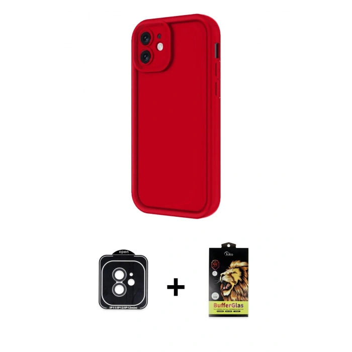 MARSİLYAN™- iPhone 11 Kılıf Yankı Yansıma Özel Seri - Siyah Buffer Cam Ekran Koruyucu + Siyah PVD Metal Kamera Lens