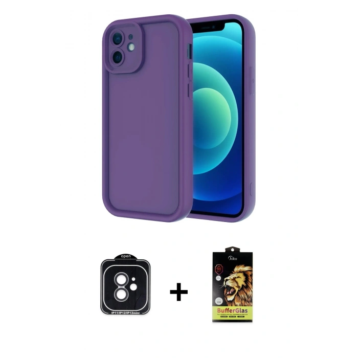 MARSİLYAN™- iPhone 11 Kılıf Yankı Yansıma Özel Seri - Siyah Buffer Cam Ekran Koruyucu + Siyah PVD Metal Kamera Lens
