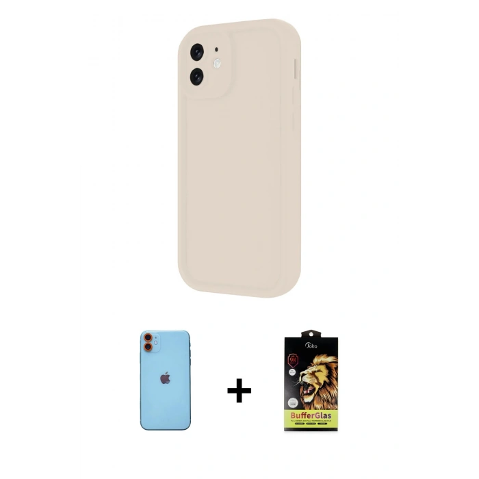 MARSİLYAN™- iPhone 11 Kılıf Yankı Yansıma Özel Seri - Siyah Buffer Cam Ekran Koruyucu + Turuncu Neon Fosforlu Kamera Lens