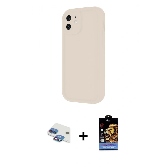 MARSİLYAN™- iPhone 11 Kılıf Yankı Yansıma Özel Seri - Siyah Buffer Hayalet Cam Ekran Koruyucu + Gökkuşağı Pers Alüminyum Kamera Lens