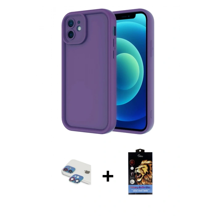 MARSİLYAN™- iPhone 11 Kılıf Yankı Yansıma Özel Seri - Siyah Buffer Hayalet Cam Ekran Koruyucu + Gökkuşağı Pers Alüminyum Kamera Lens